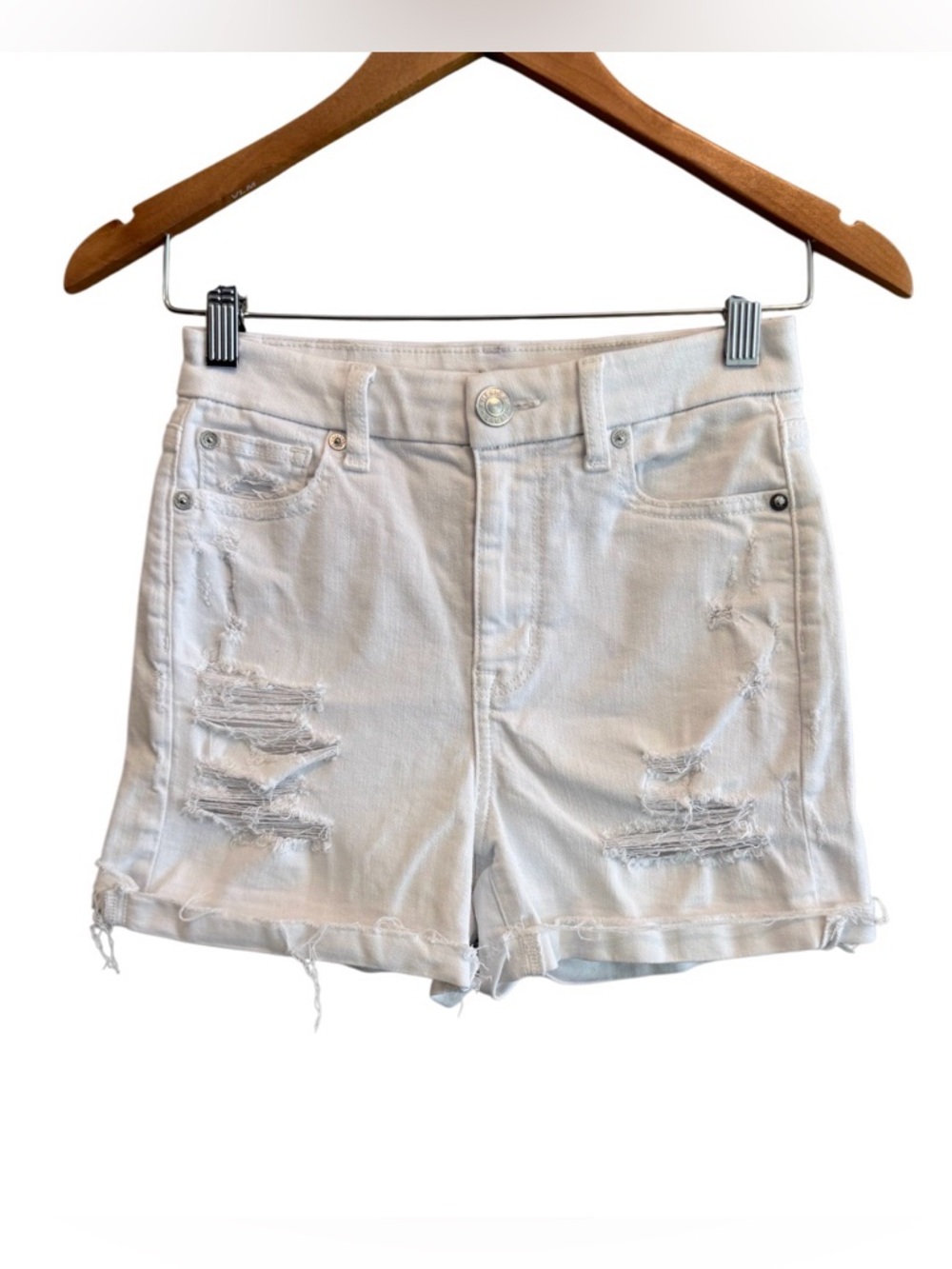 American Eagle Outfitters White Distressed High-Rise Denim Shorts